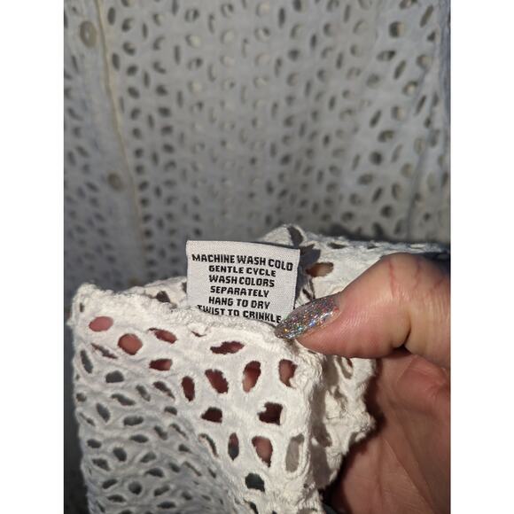 Tulip Mimi White Eyelet Button Front Swing Top Jacket Pockets Sheer Size XL NWT - Picture 7 of 12